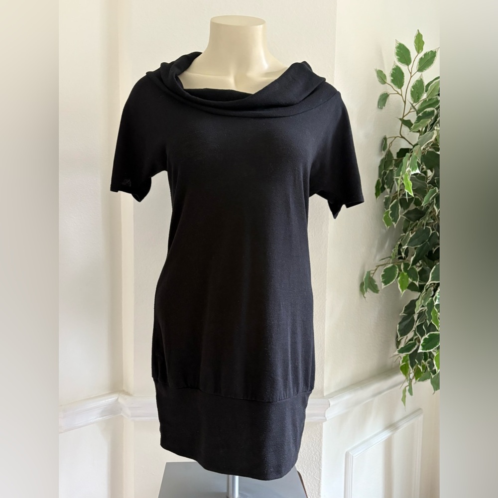 Black Cowl Neck Short Sleeve Dress